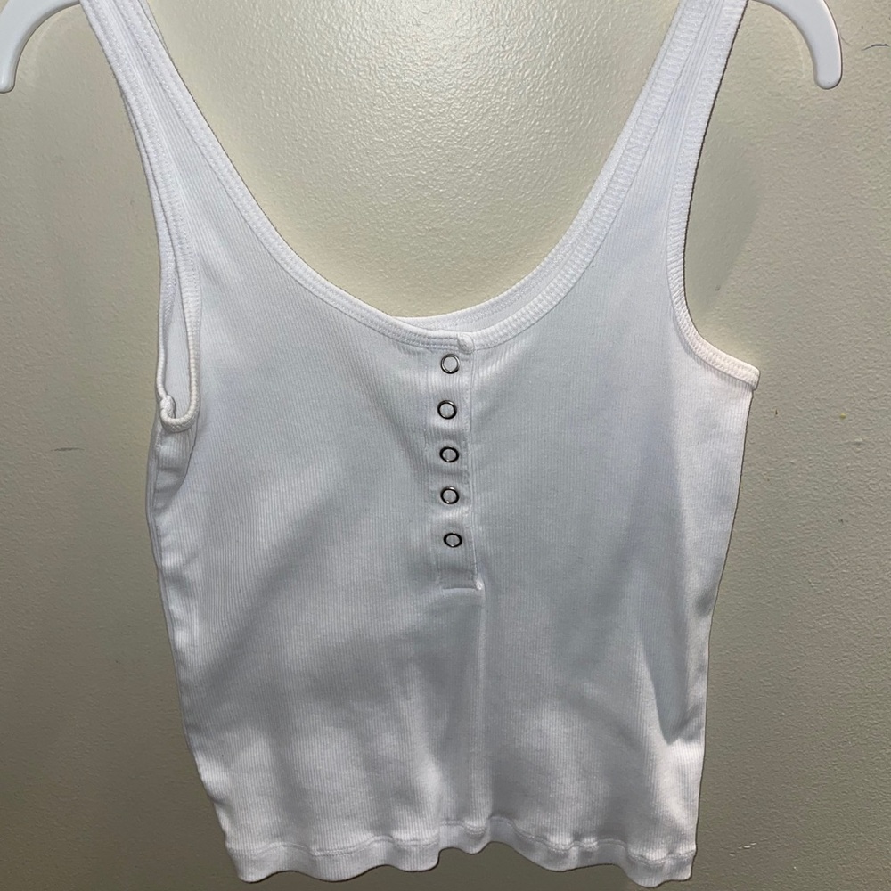 fitted white button tank top